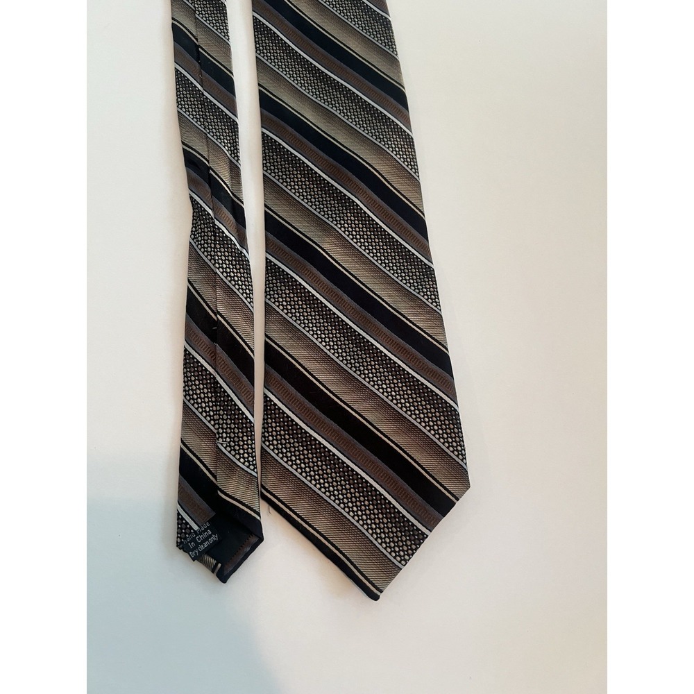 Platinum Designs Gold Black & White Striped 100% Silk‎ Hand Made Tie 63" Long